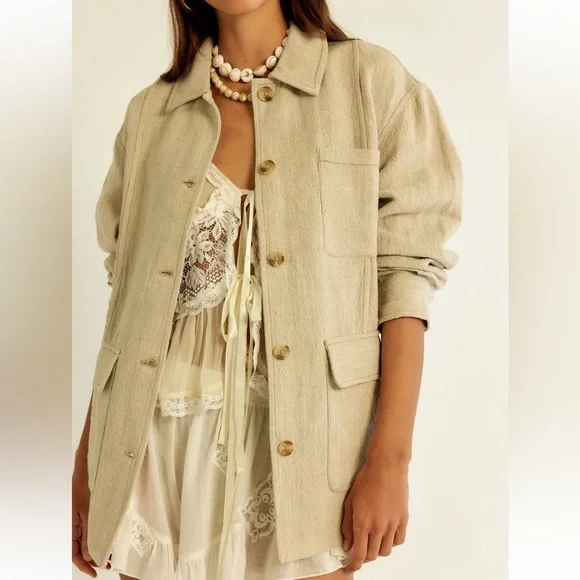 #217 NWT Free People Lucy Linen Chore Coat in Natural
